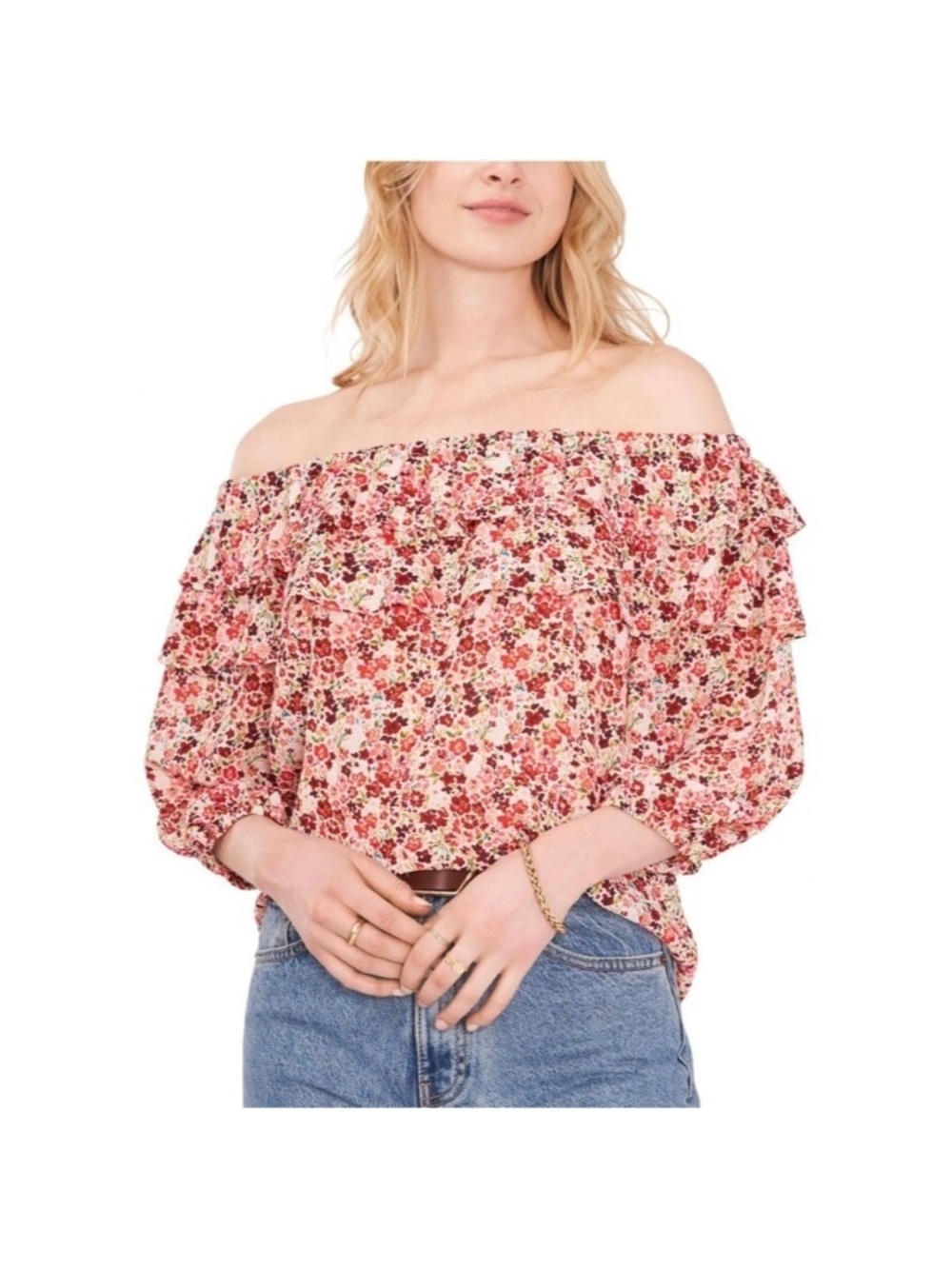 Vince Camuto Pink Floral Off-Shoulder Ruffle Blouse